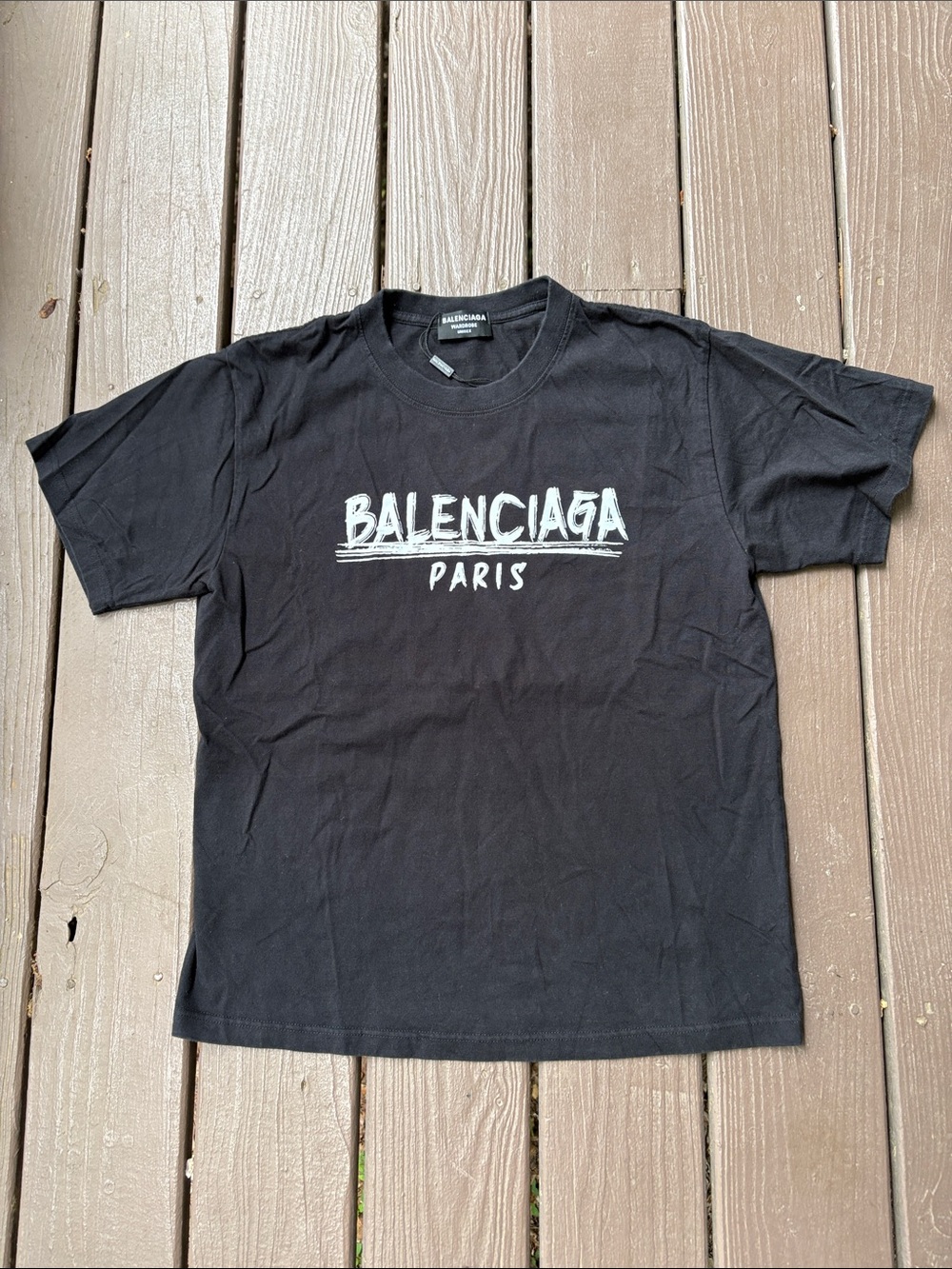 Balenciaga Black Crewneck T-Shirt with White Script Logo